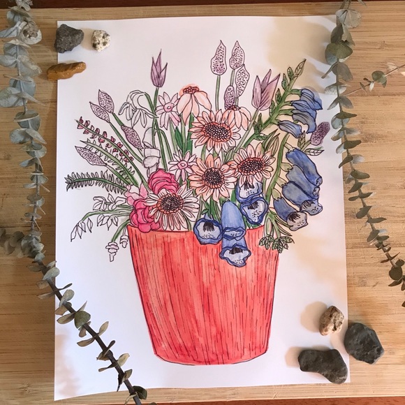 Potted plant bouquet of flowers print - Picture 3 of 3